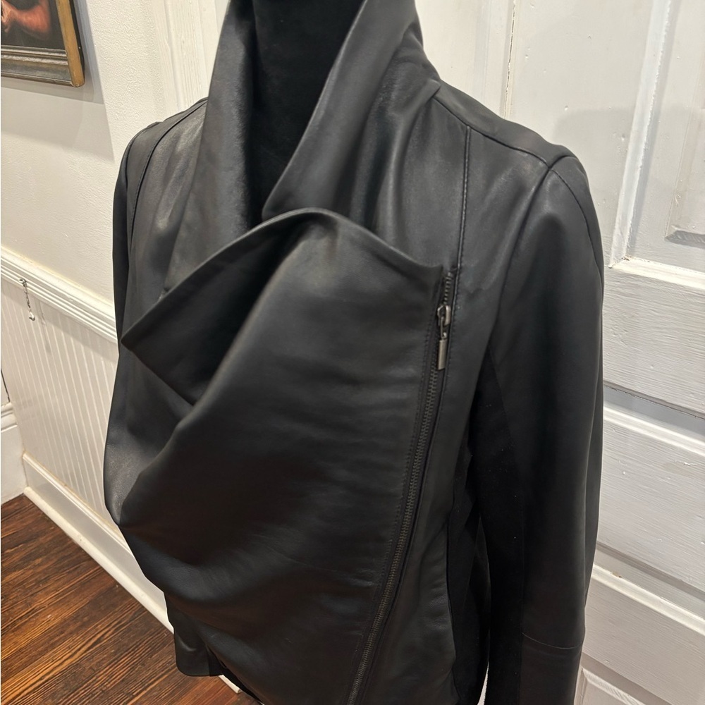 BcBGGeneration  Genuine Leather Vintage Moto Cowl Neck Jacket Sz M Rn 80734 - Picture 2 of 10